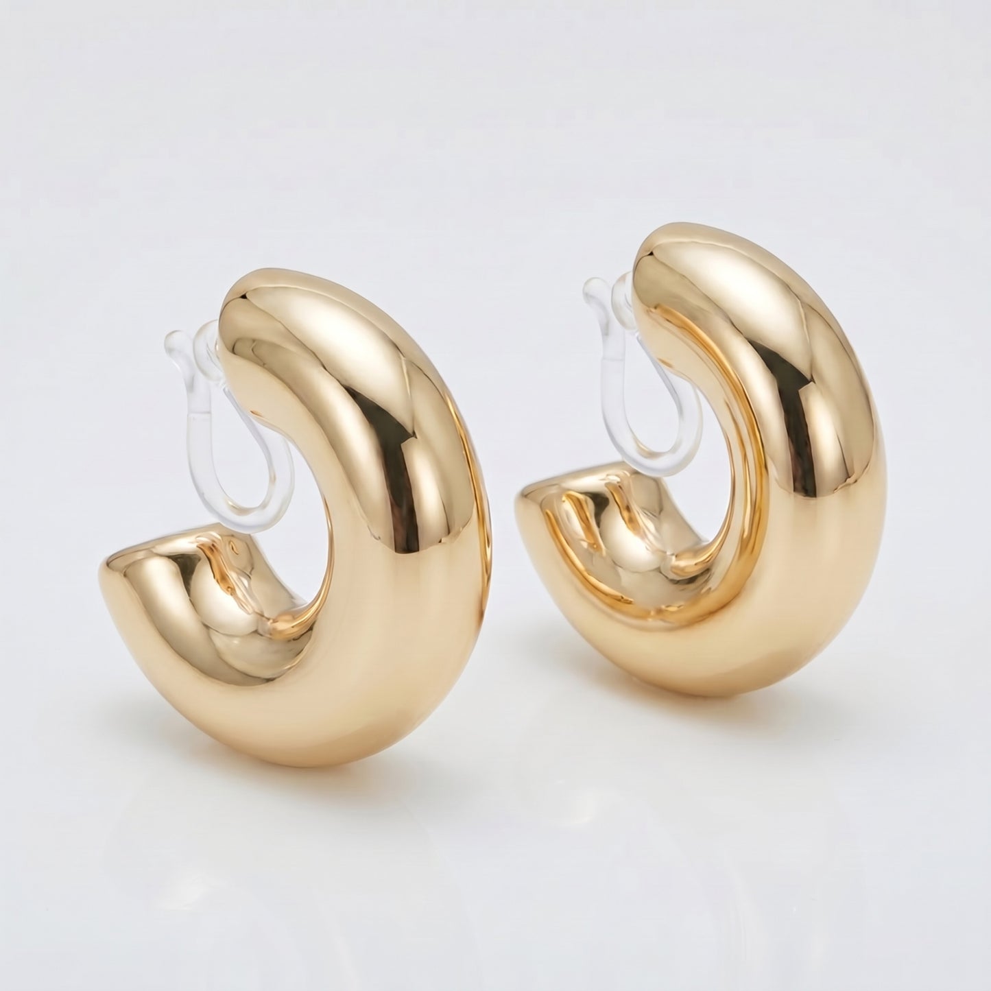 Gold-plated chunky invisible LIVI AIR Sin perforación Huggie earrings
