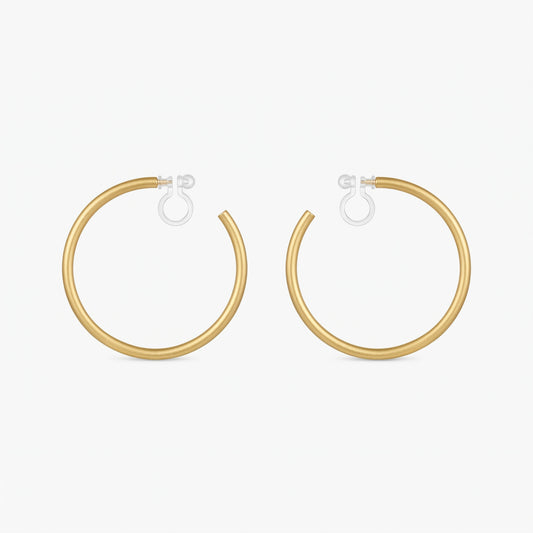 Matt gold-plated large invisible  LIVI AIR Sin perforación Hoop earrings